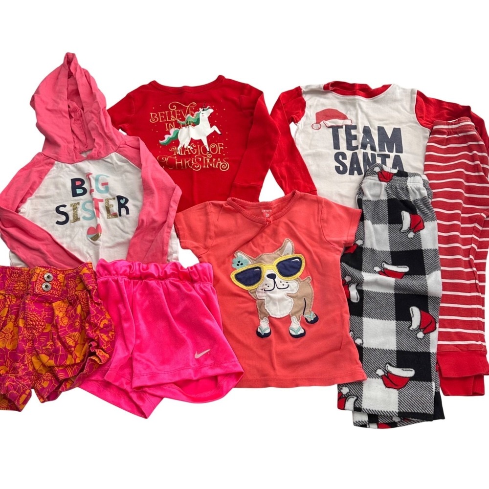 Carters Team Santa Pajamas Jammies Plaid‎ Pants 3T Toddler Christmas Lot Bundle